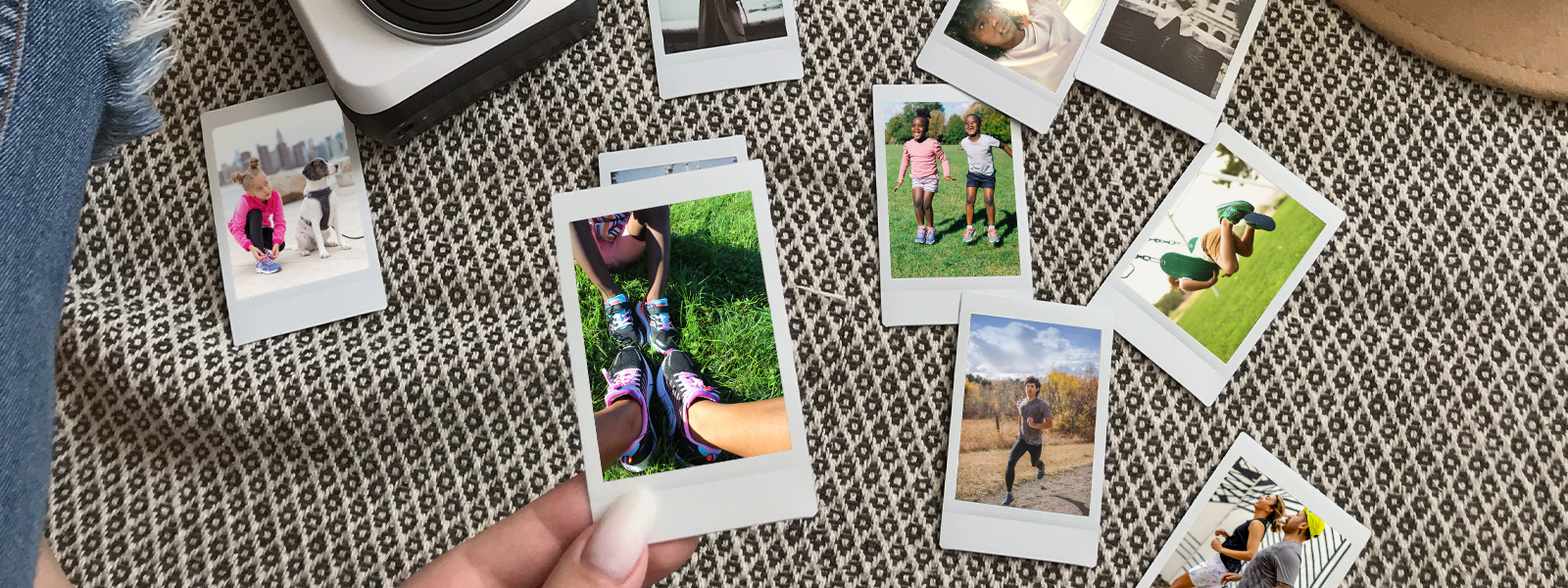 A collection of Polaroids showing family at play and excercising.