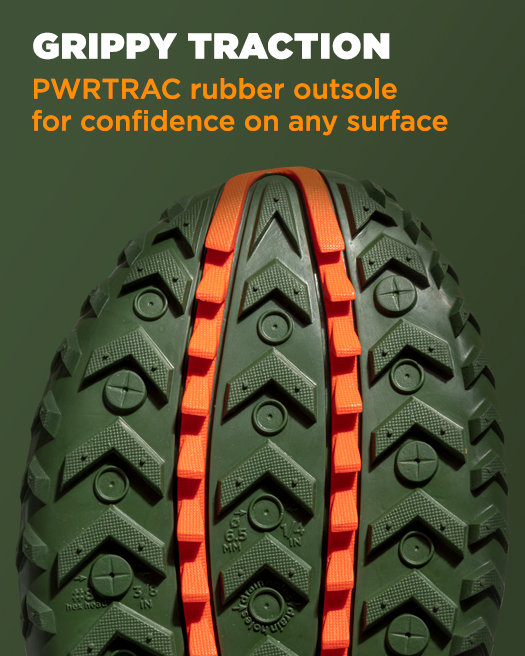 GRIPPY TRACTION, PWRTRAC rubber outsole for confidence on any surface