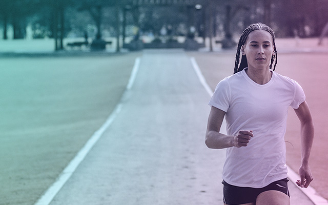 Woman running with a pastel gradient over the image