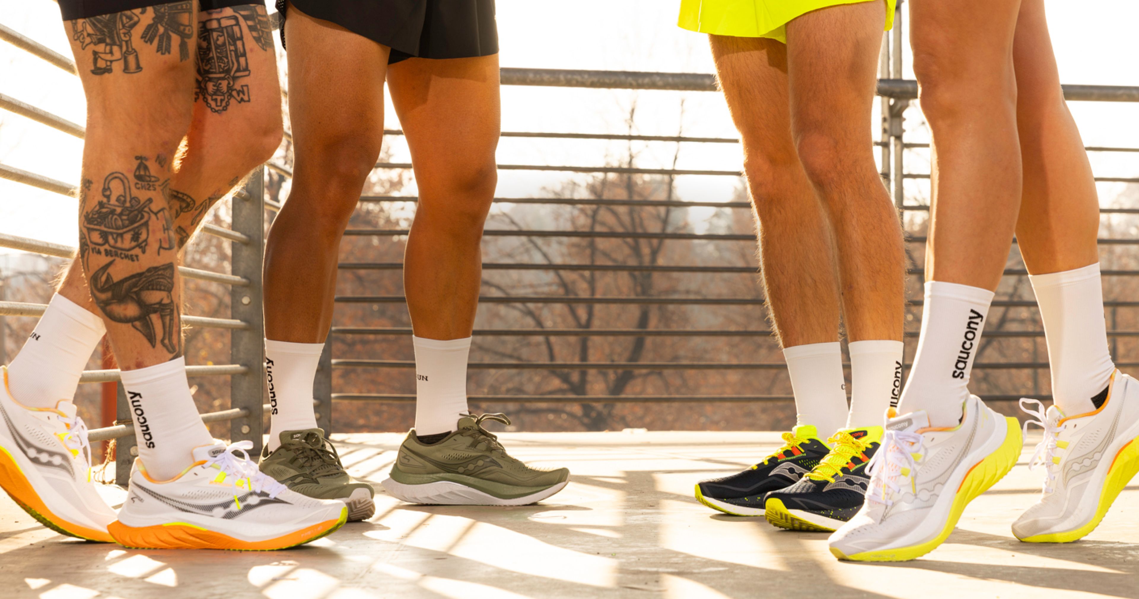 People wearing Saucony Endorphin running shoes