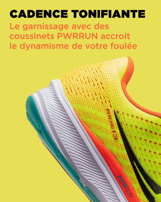 CADENCE TONIFIANTE, Le garnissage avec des coussinets PWRRUN accroit le dynamisme de votre foulée