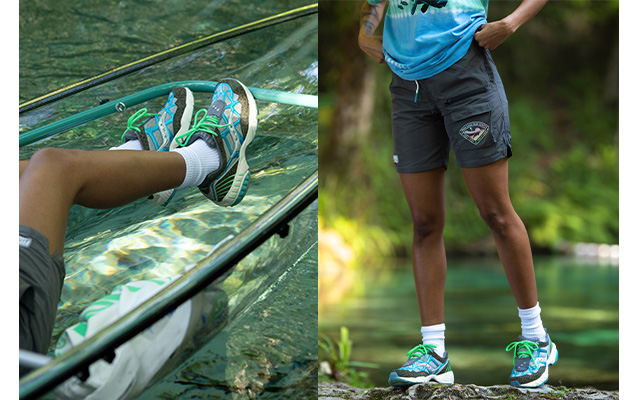Saucony X Fresh Rags, in a kayaak and in the woods.