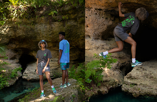 Saucony X Fresh Rags, near a cave entrance in the woods.