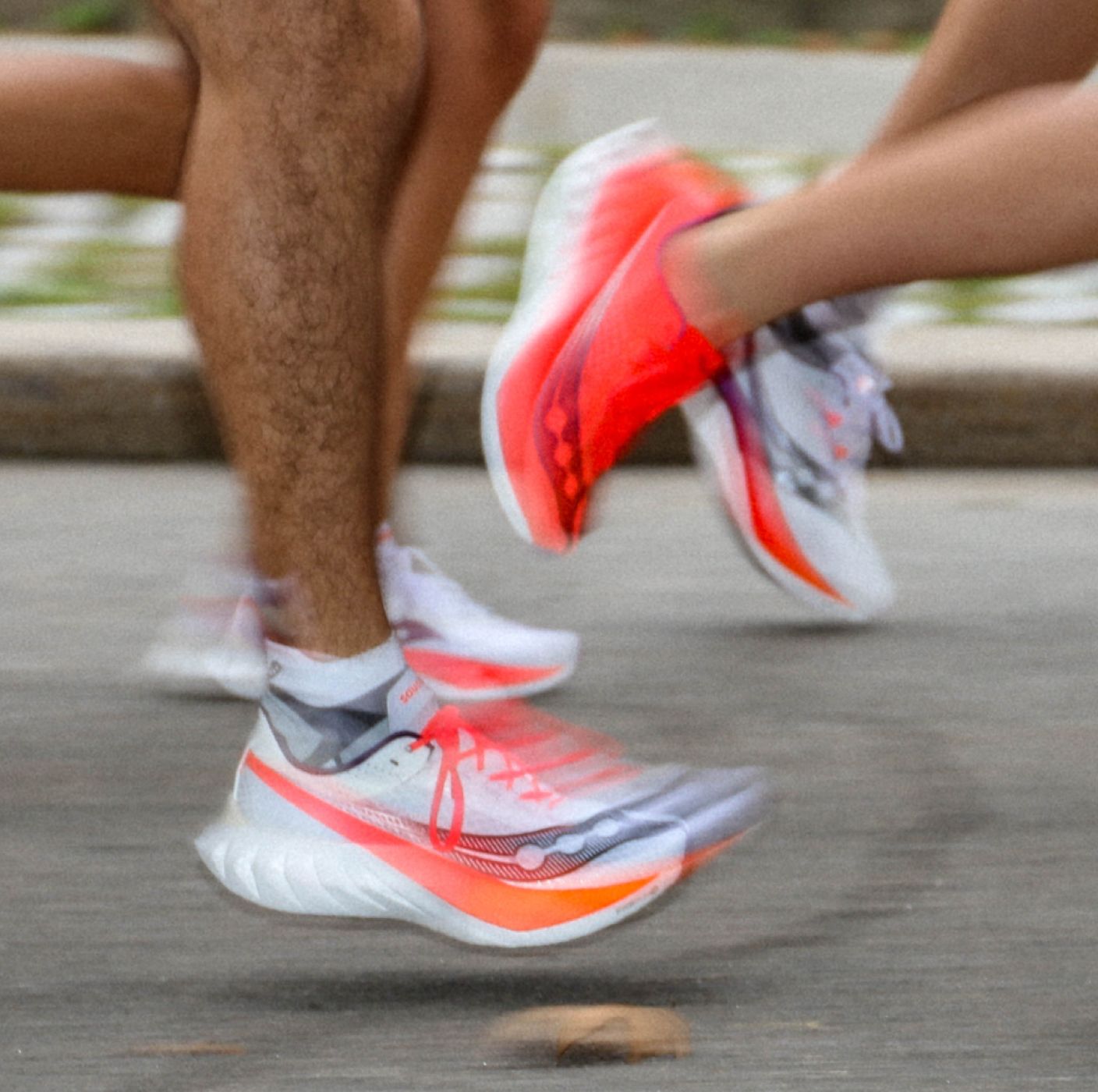 a close up of feet in running shoes
