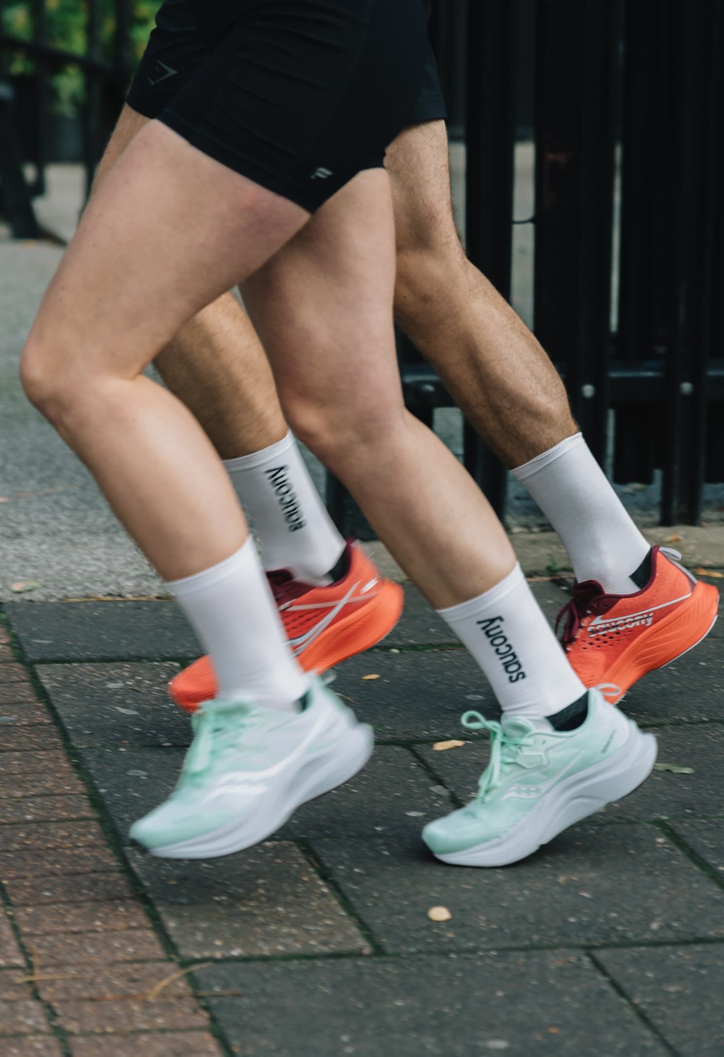 a group of people running