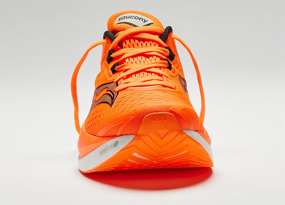 a close up of an orange shoe