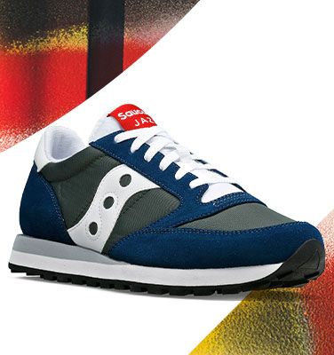 Blue, silver and pink Jazz sneakers.