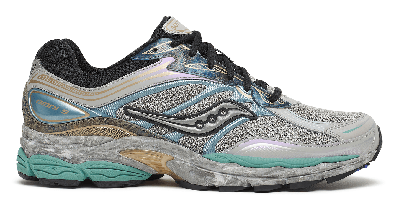 Side profile of the Saucony ProGrid Omni 9 in the Daikanyama colorway.
