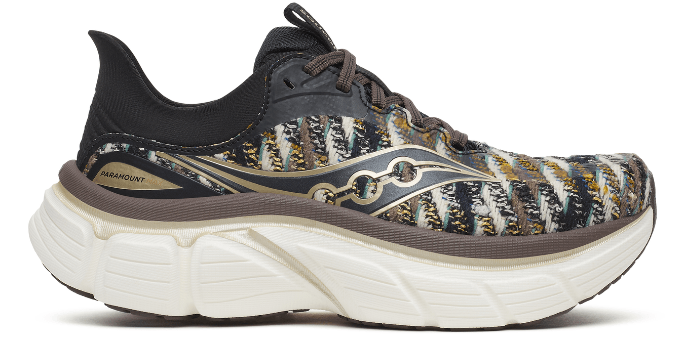 Side profile of the Saucony Paramount Max in the Sweater Weather colorway.