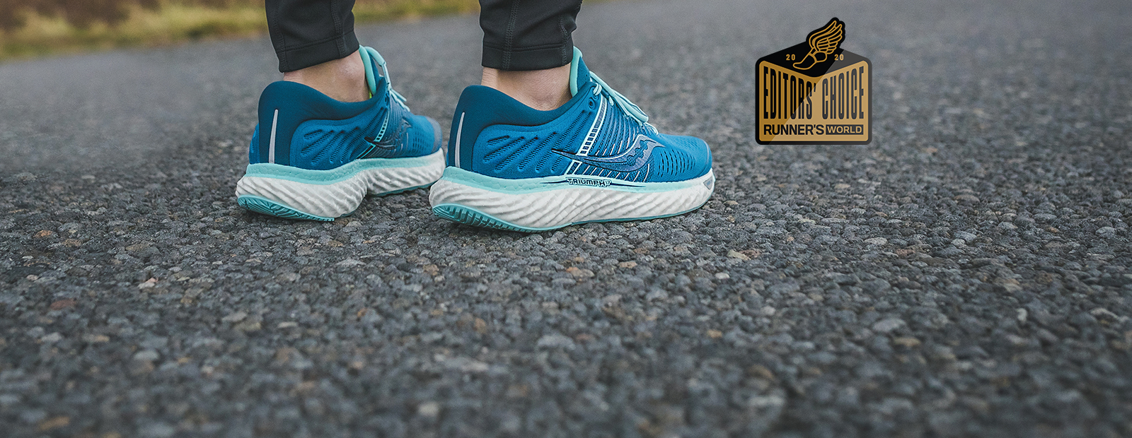 Editors' Choice, Runner's World. Blue & white Triumph 17s on a road.