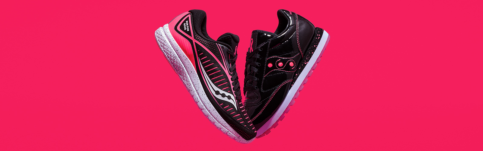 A pink and black Kinvara 10 and Jazz Original from the exclusive With Love Collection.