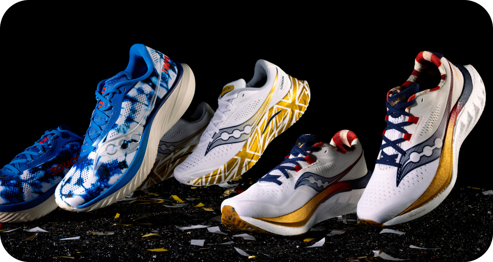 A collection of Saucony marathon shoes