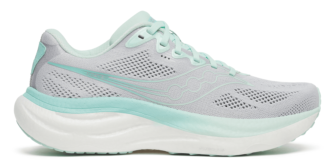 Saucony Ride running shoe in mint and gray.