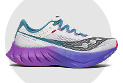 Blue, white, and purple sneaker.