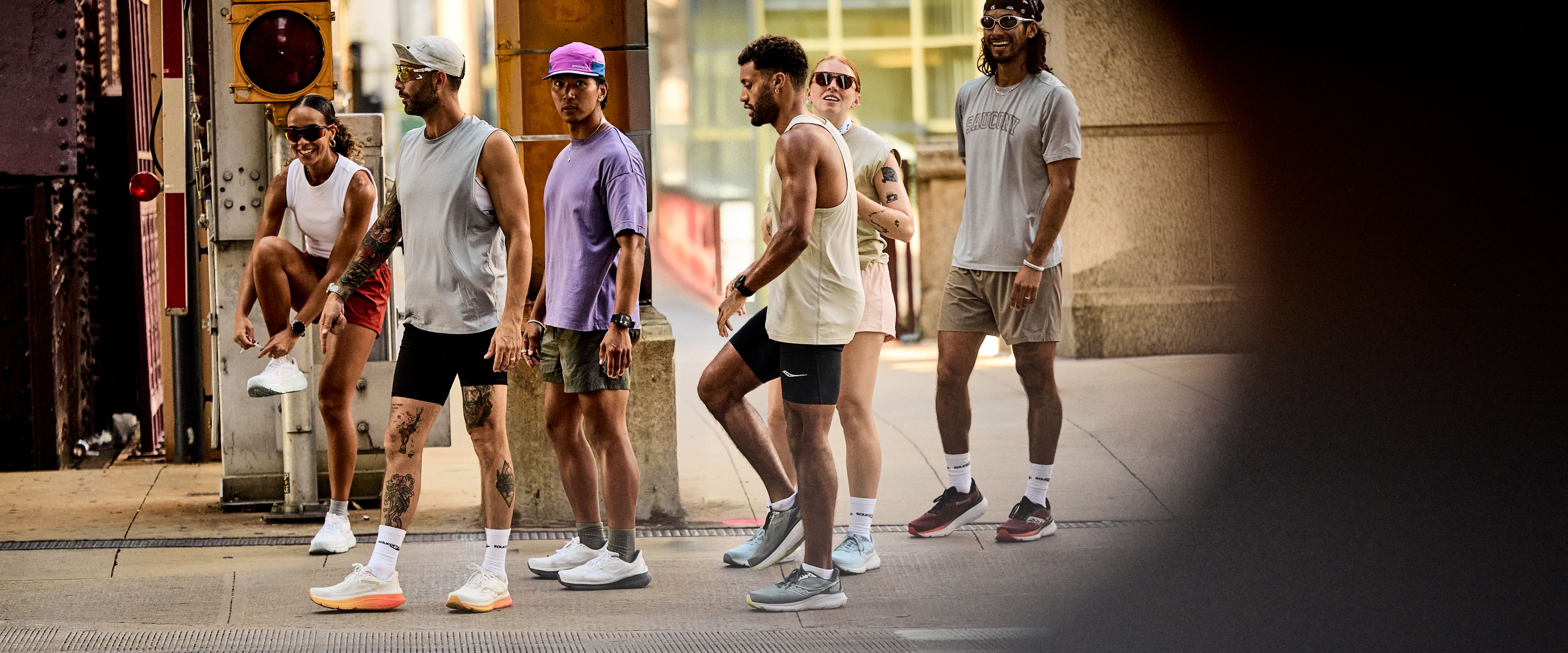 People in a group about to go for a run.