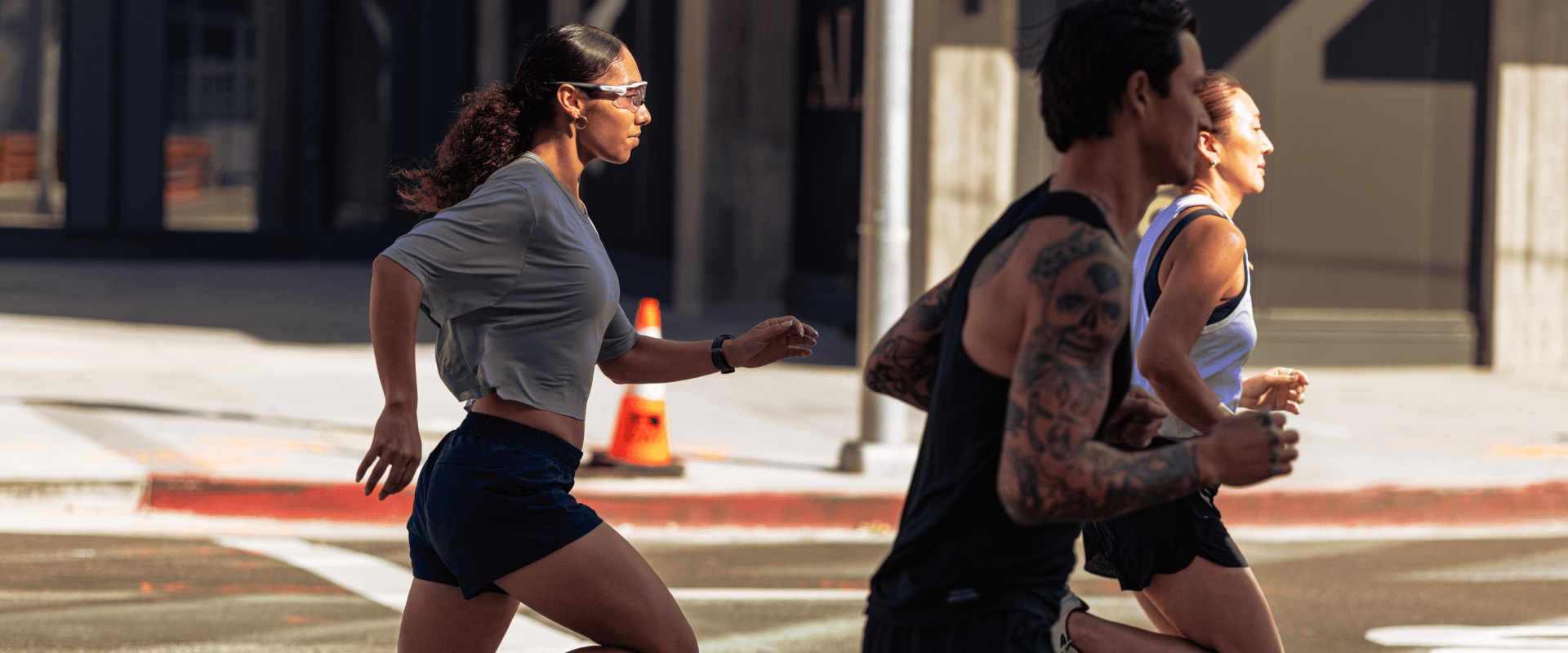 Runners doing a tempo workout in the city.