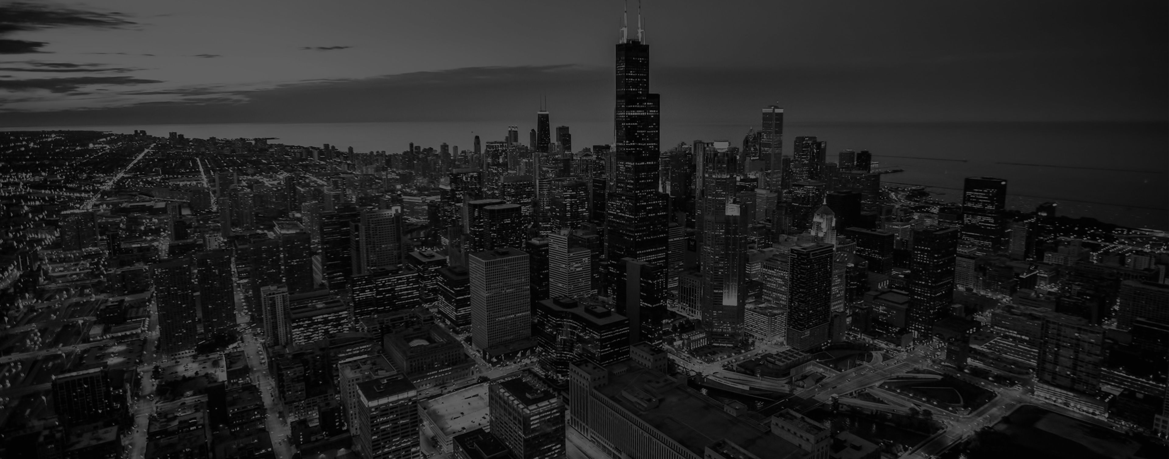 Drone view of downtown chicago with lakefront and lake michigan