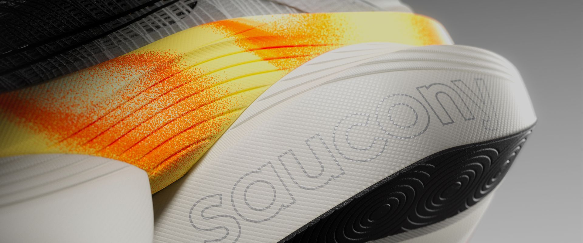 Closeup of a Saucony shoe