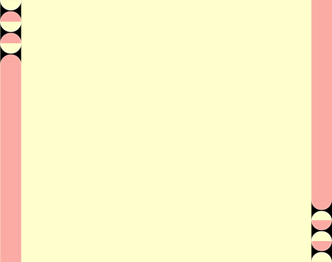 Yellow background with pink decoration on the sides.