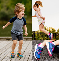 Kids wearing Saucony shoes and clothing