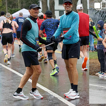 Runners in Boston wearing Saucony running shoes.