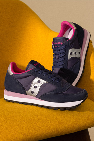 Blue, silver and pink Jazz sneakers.