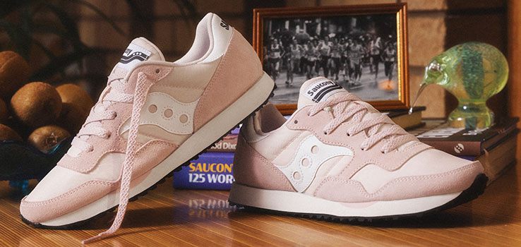 Pink & white casual lifestyle Saucony shoes.