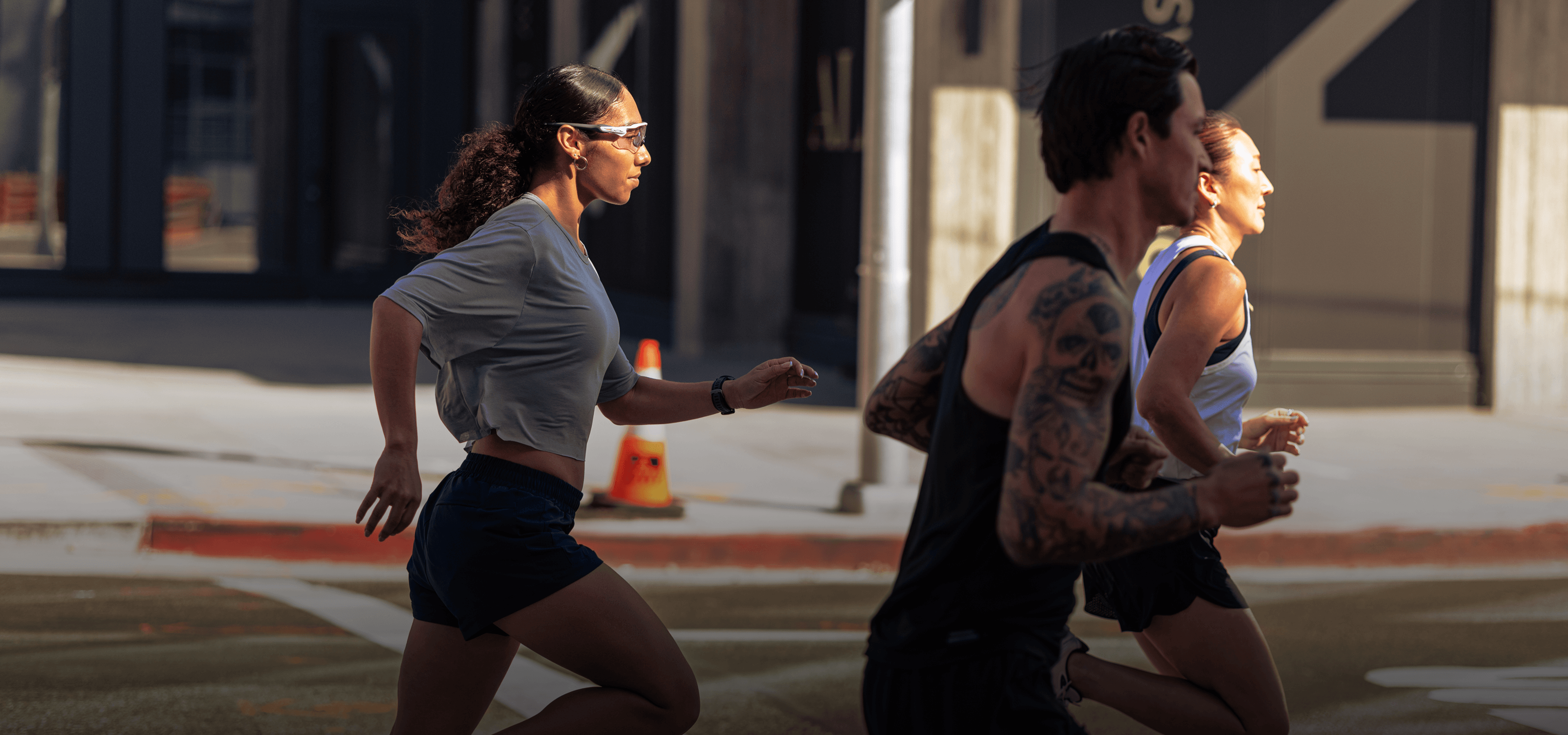 Runners doing a tempo workout in the city.